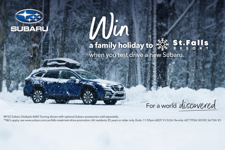 Test drive a new Subaru and you could WIN* a trip to Falls Creek, valued at up to $19,000! Hurry, offer ends March 31st. *T&C's apply